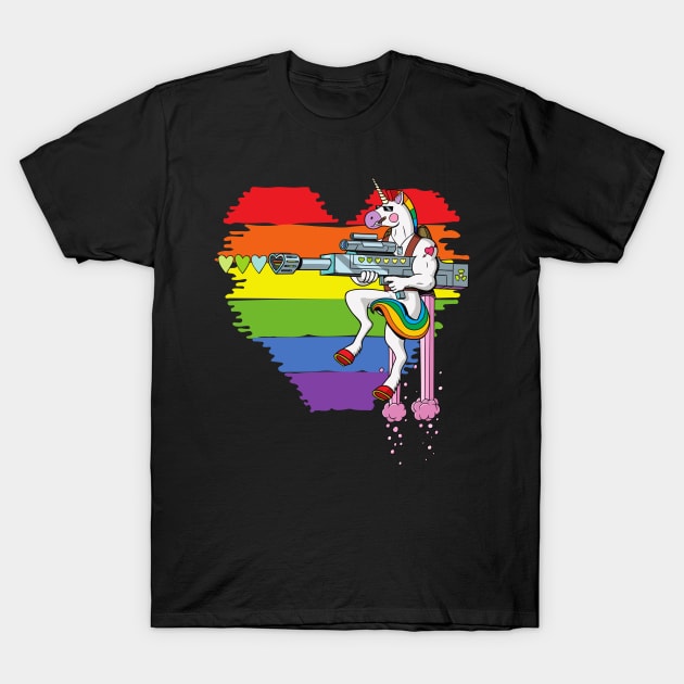 Gay Pride Rainbow Flag Unicorn Shirt T-Shirt by PowderShot